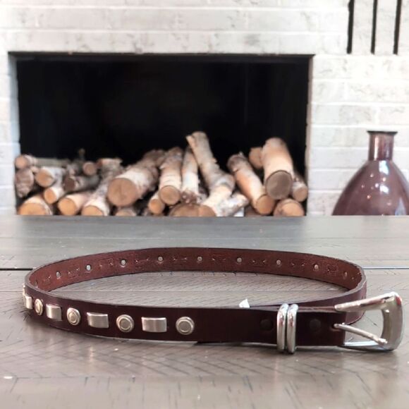 Marco Brant Brown Leather Studded Belt Sz 32 - Picture 1 of 7